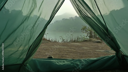 The view from the tent with a mosquito net.