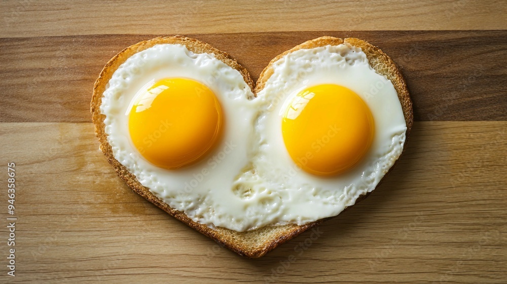 Heart-shaped Fried Eggs: Romantic Breakfast Concept Heart-shaped Fried Eggs: Romantic Breakfast Concept