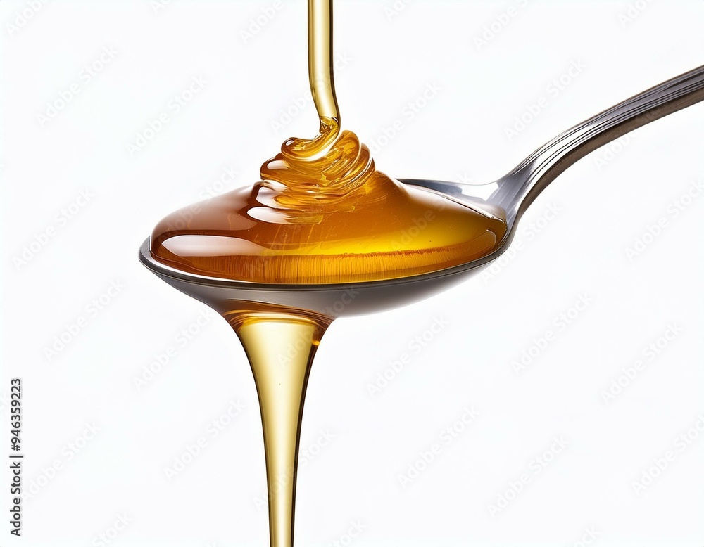 Honey dripping from a spoon isolated on white background Honey dripping from a spoon isolated on white background