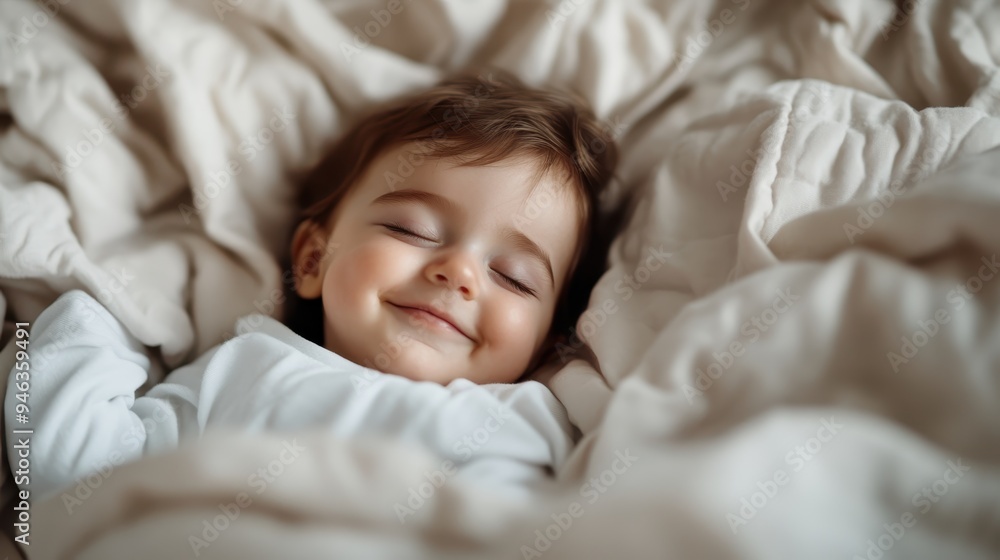 A serene image of a baby sleeping contentedly, cuddled in a soft white blanket, exuding peacefulness and tranquility while wearing white sleepwear. A serene image of a baby sleeping contentedly, cuddled in a soft white blanket, exuding peacefulness and tranquility while wearing white sleepwear.