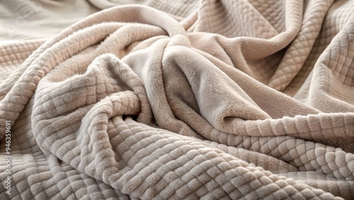 Soft, woven threads of a plush blanket create a cozy, tactile background with a subtle sheen, perfect for adding warmth and comfort to any design. photo