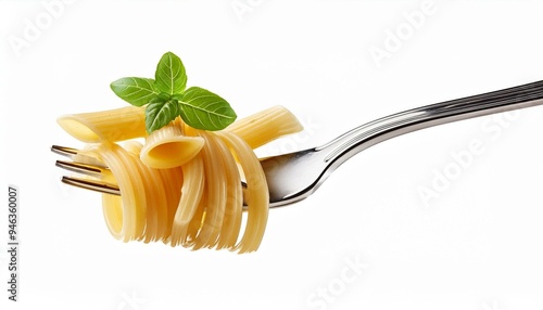 Pasta on fork isolated on white background