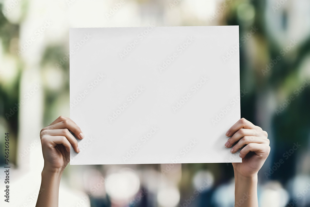 A person holding up an empty white sign in front of the camera A person holding up an empty white sign in front of the camera