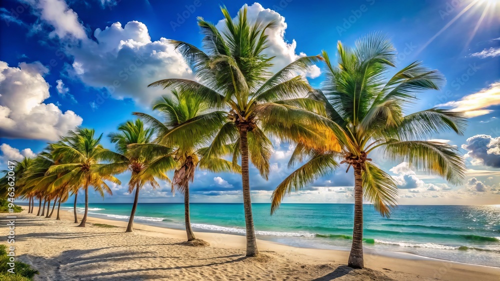 Sun-kissed palm trees sway gently above pristine white sand beaches, gentle turquoise waves crashing against the shore of Florida's idyllic Atlantic coastline. Sun-kissed palm trees sway gently above pristine white sand beaches, gentle turquoise waves crashing against the shore of Florida's idyllic Atlantic coastline.