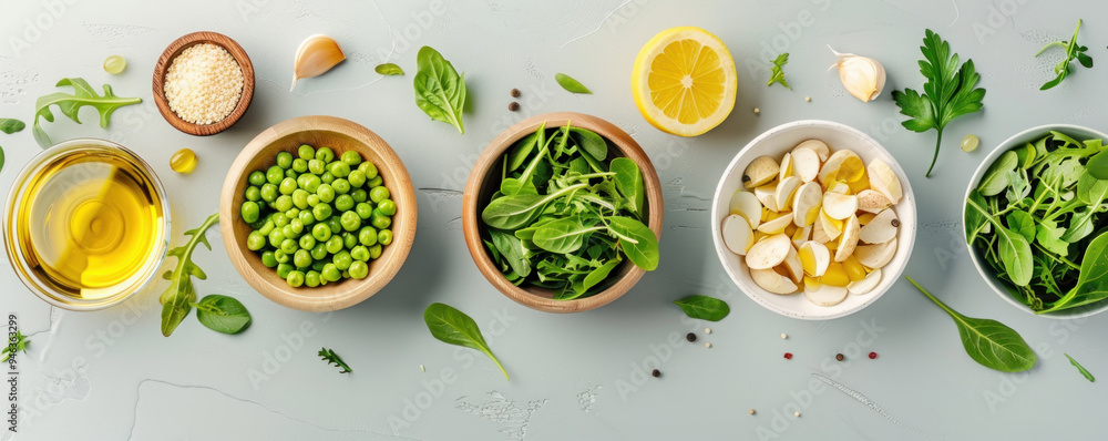 Healthy meal prep with fresh ingredients on a kitchen island, overhead shot, bright lighting, minimalist style, clean lines Healthy meal prep with fresh ingredients on a kitchen island, overhead shot, bright lighting, minimalist style, clean lines