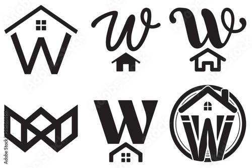 initial letter w and home icon  logo 