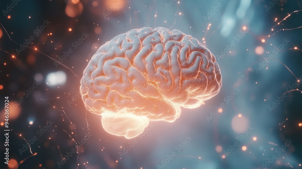 Glowing Human Brain with Abstract Background Glowing Human Brain with Abstract Background