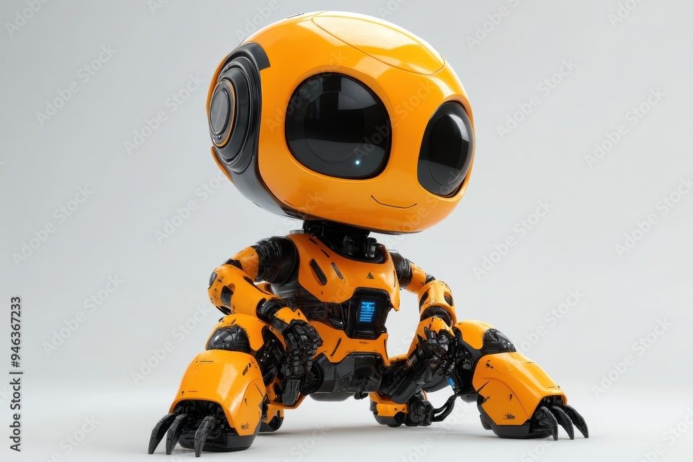 Yellow cute 3d robot on gray background. Yellow cute 3d robot on gray background.