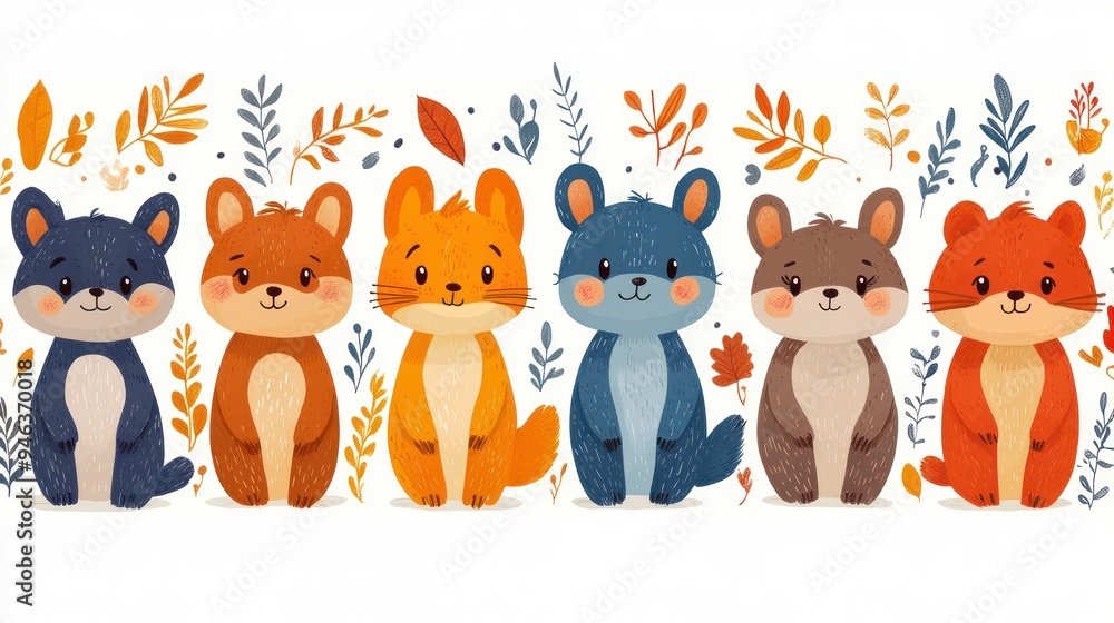 Cute Animal Friends in Autumn Cute Animal Friends in Autumn