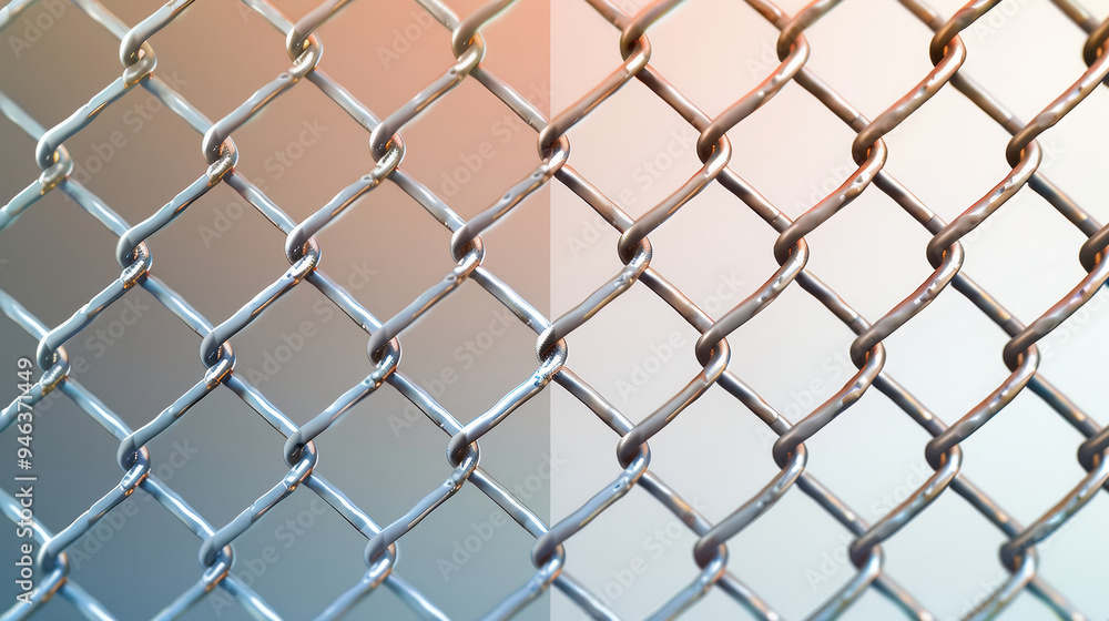 Close-up of a chain link fence with gradient hues. Close-up of a chain link fence with gradient hues.