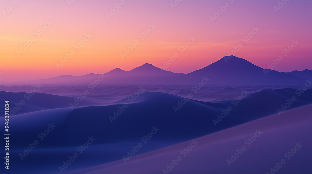 desert landscape at dusk with soft orange and purple hues rolling sand dunes and distant mountains serene and tranquil desert landscape at dusk with soft orange and purple hues rolling sand dunes and distant mountains serene and tranquil