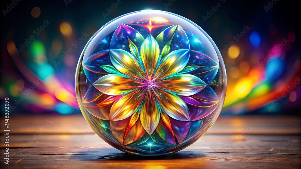 Vibrant, glossy, abstract icon featuring swirling kaleidoscope of colors trapped within a shiny, transparent glass orb, evoking a sense of luxury and modern sophistication. Vibrant, glossy, abstract icon featuring swirling kaleidoscope of colors trapped within a shiny, transparent glass orb, evoking a sense of luxury and modern sophistication.