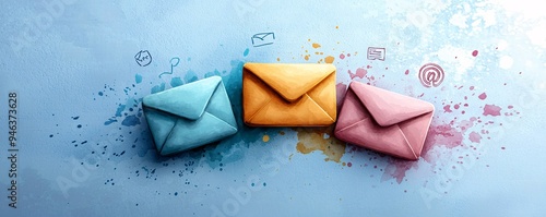 Colorful Envelopes with Watercolor Splashes.