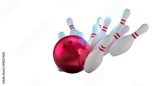 фотографія Striking bowling ball knocking down pins on transparent background