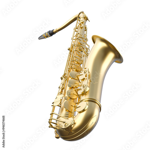 Photography Golden saxophone isolated on transparent background