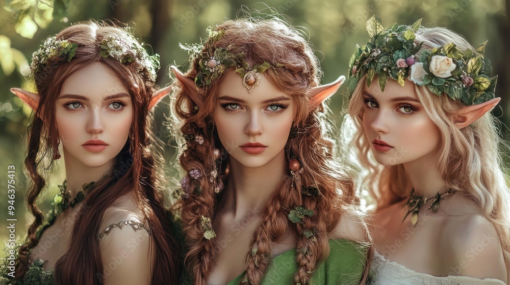 Beautiful fantasy fairy tale elf woman princess portrait collection set wallpaper AI generated image Beautiful fantasy fairy tale elf woman princess portrait collection set wallpaper AI generated image