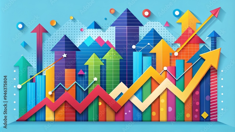 Vibrant, modern infographic showcasing growth and development, featuring ascending charts, bold arrows, and colorful geometric shapes, symbolizing success and forward-thinking innovation. Vibrant, modern infographic showcasing growth and development, featuring ascending charts, bold arrows, and colorful geometric shapes, symbolizing success and forward-thinking innovation.