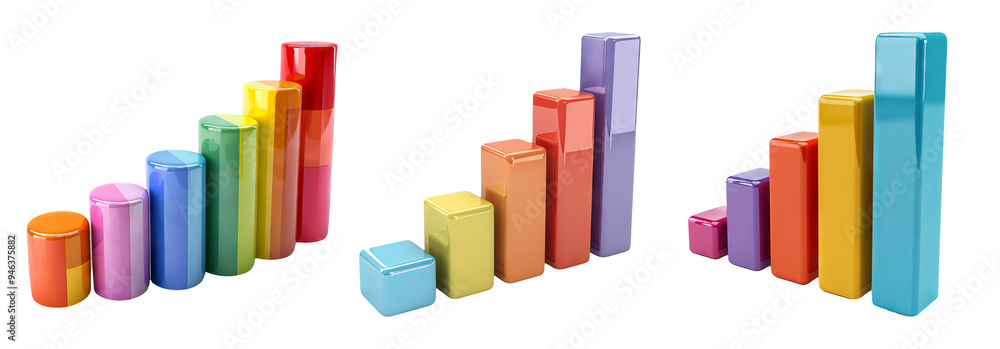 Colorful graph bars set isolated on transparent background Colorful graph bars set isolated on transparent background