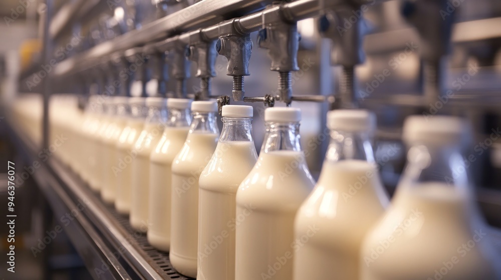 Milk Bottles Conveying On A Production Line Milk Bottles Conveying On A Production Line