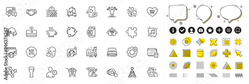 Set of Puzzle, Translation service and Accounting line icons for web app. Design elements, Social media icons. Sick man, Time management, Podcast icons. Vector