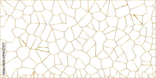 Golden gradient lines stroke abstract white crystalized broken glass background. Voronoi diagram background. abstract desktop texture design digital art wallpaper, vector illustration.	