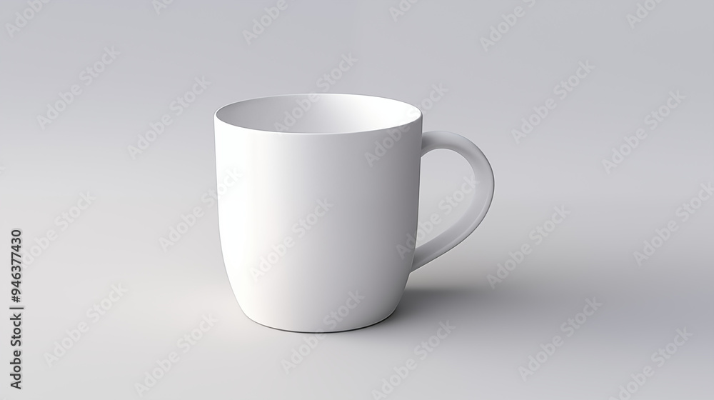 Fototapeta premium White Mug With Handle On A Gray Background Isolated In Simple Lighting