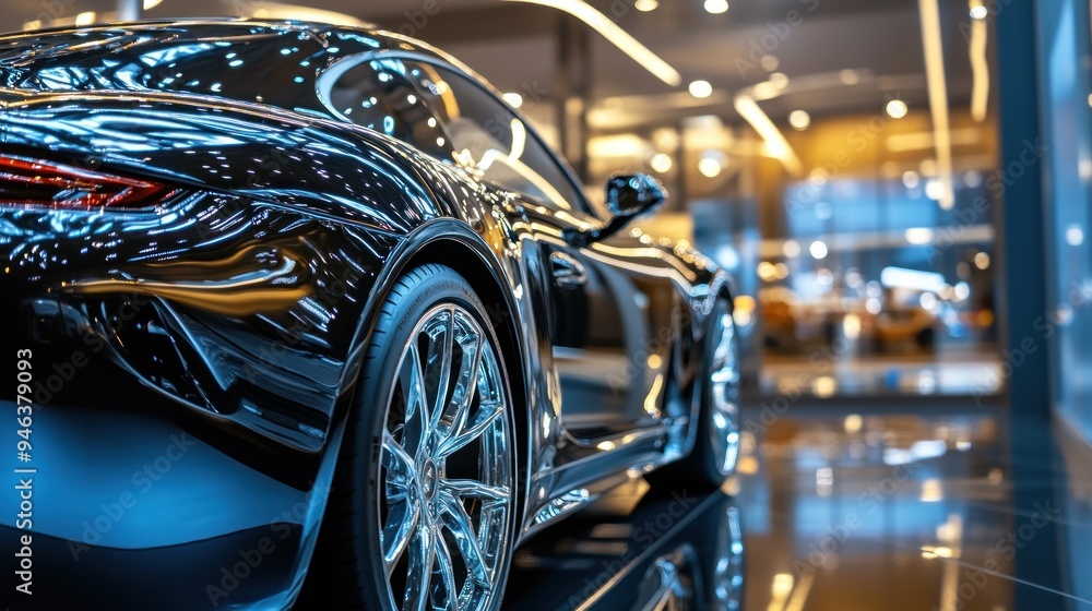 Luxury shiny black car design for promotion or advertising automotive background wallpaper AI generated image Luxury shiny black car design for promotion or advertising automotive background wallpaper AI generated image