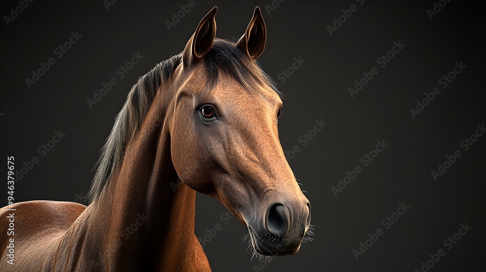 Obraz premium 3D image of a beautiful horse head on a black background, graphic resources