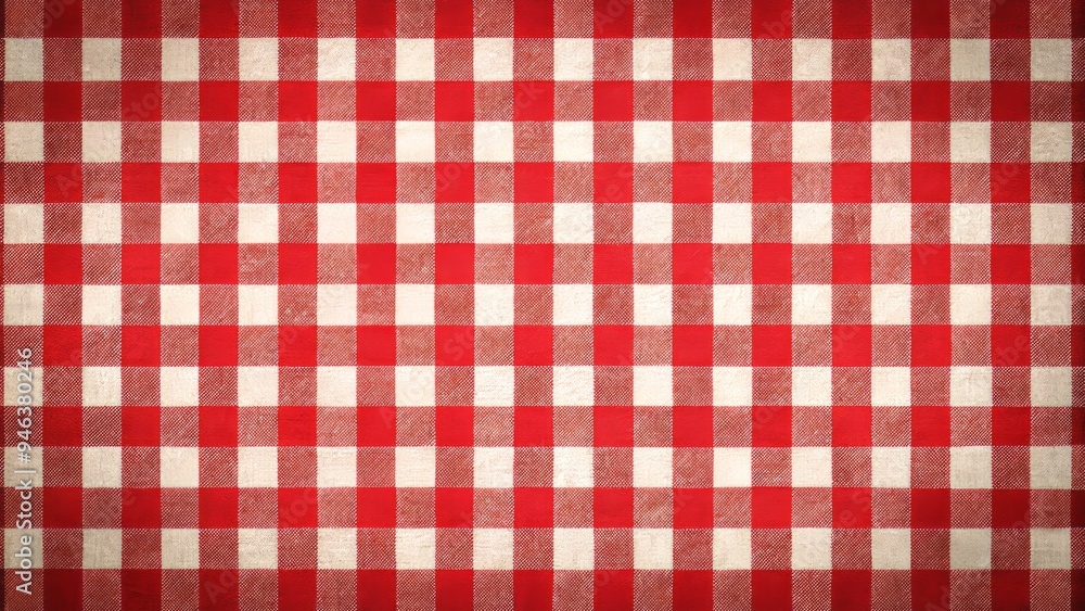 Vibrant red and white checkered pattern covers the entire background, creating a lively and playful atmosphere with a strong nostalgic feel. Vibrant red and white checkered pattern covers the entire background, creating a lively and playful atmosphere with a strong nostalgic feel.