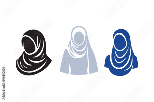 Hijab silhouette icon Muslim women's clothing Illustration