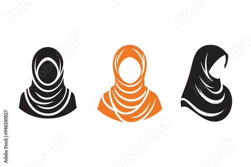 Hijab silhouette icon Muslim women's clothing Illustration