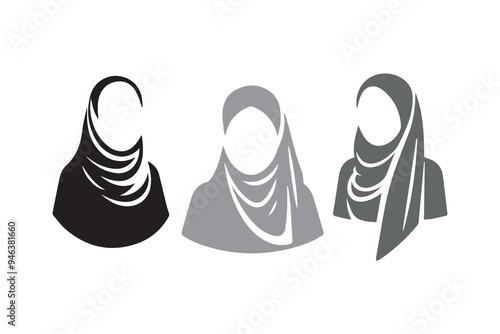 Hijab silhouette icon Muslim women's clothing Illustration