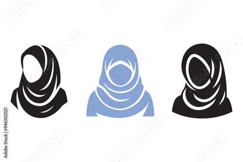 Hijab silhouette icon Muslim women's clothing Illustration