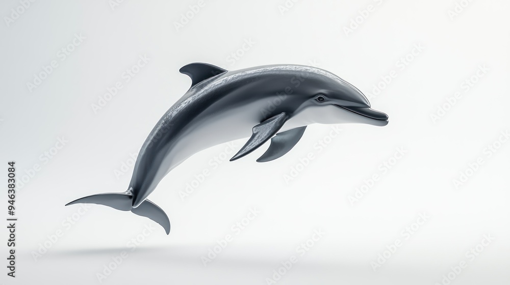 Fototapeta premium A silver dolphin leaping through the air with a white background
