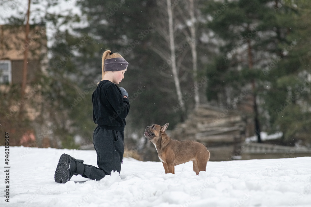 Portrait of a beautiful ten year old girl with a dog. Portrait of a beautiful ten year old girl with a dog.