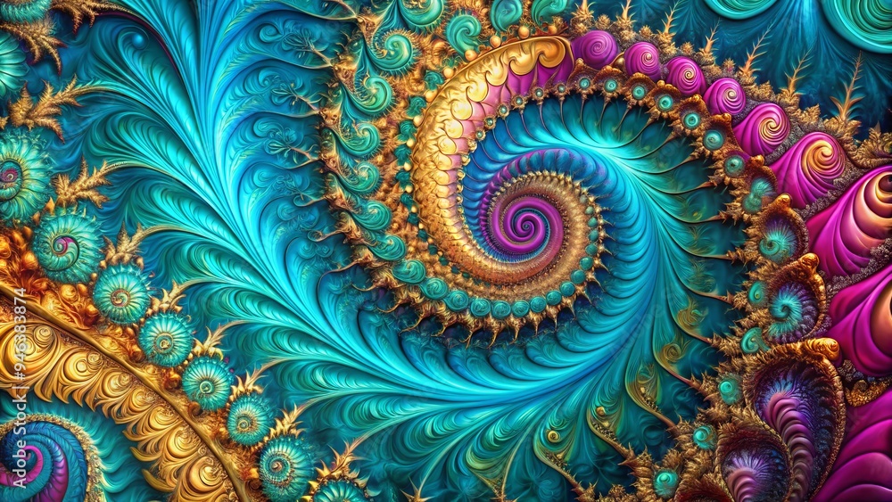 Vibrant swirling patterns of turquoise, magenta, and gold fractals unfold in mesmerizing harmony, evoking a sense of infinite complexity and boundless beauty in digital abstract art. Vibrant swirling patterns of turquoise, magenta, and gold fractals unfold in mesmerizing harmony, evoking a sense of infinite complexity and boundless beauty in digital abstract art.