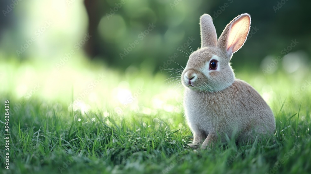 Cute view of brown fluffy rabbit animal relaxing on green grass native habitat background wallpaper AI generated image Cute view of brown fluffy rabbit animal relaxing on green grass native habitat background wallpaper AI generated image