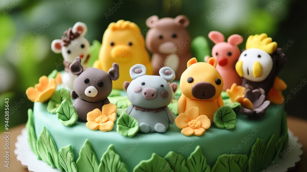 Animal Themed Cake with Fondant Decorations Animal Themed Cake with Fondant Decorations