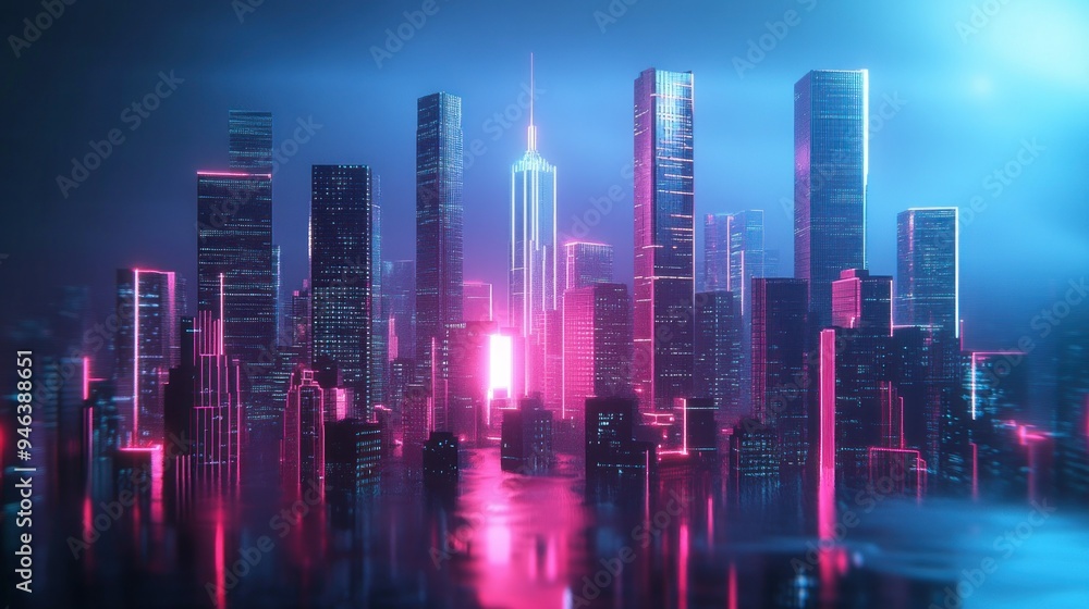 Neon-Lit Skyline of a Futuristic City Neon-Lit Skyline of a Futuristic City