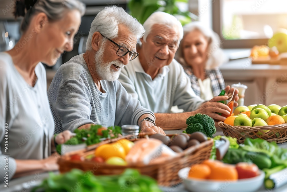 nutritionist is gently explaining dietary plans to a group of seniors. : Generative AI nutritionist is gently explaining dietary plans to a group of seniors. : Generative AI