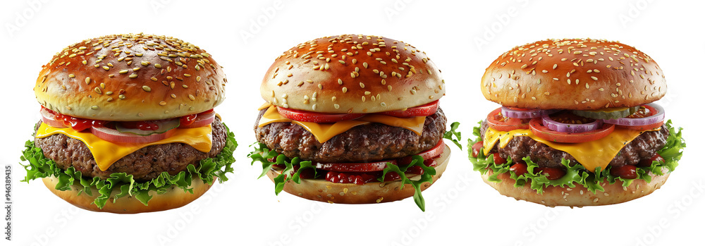 Tasty burgers set isolated on transparent background Tasty burgers set isolated on transparent background