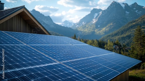 Offgrid solar battery storage system powering a remote cabin