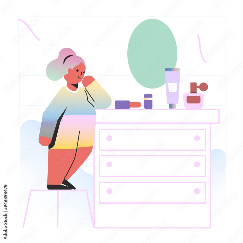 Girl looking at mom’s cosmetics Girl looking at mom’s cosmetics