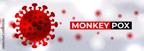 Monkeypox virus cell. Mpox outbreak medical wide banner background. Warning virus background.