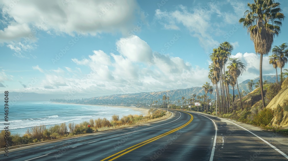 Fototapeta premium Max resolution that it can be created, Create an image of Ventura Highway on a beautiful day next to the ocean excellent vibes, 