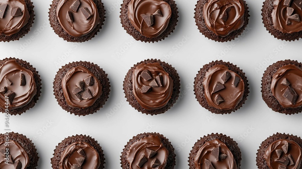 Delicious Mini Chocolate Cakes - Top View Sweet Dessert Flat Lay Concept Delicious Mini Chocolate Cakes - Top View Sweet Dessert Flat Lay Concept