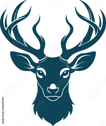 Minimalistic deer head shape emphasizing regal antlers
