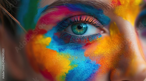 Close-up of an Eye with Colorful Makeup