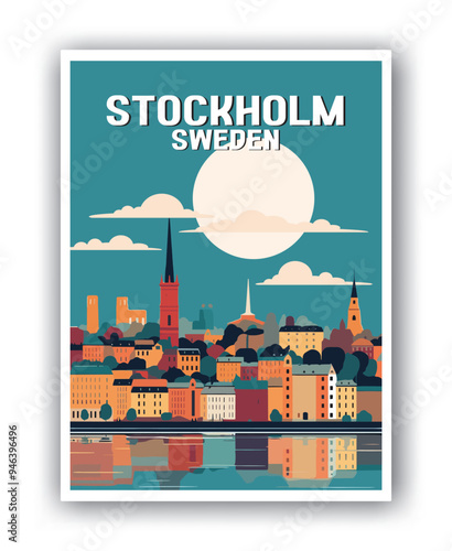 Stockholm, Sweden Illustration Art. Travel Poster Wall Art. Minimalist Vector art