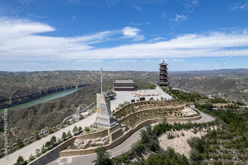 view of landscape of qiankun bay of river huang he in shanxi